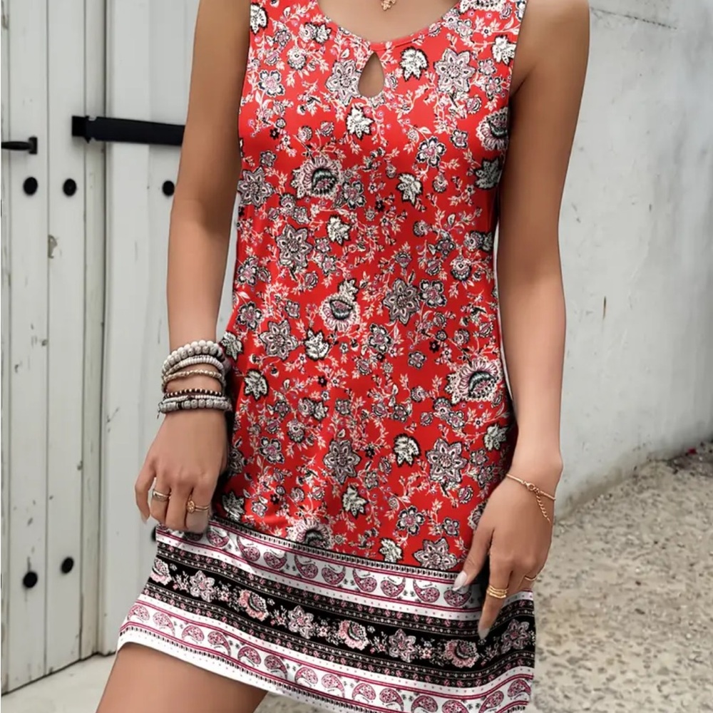 Floral Red Sleeveless Dress